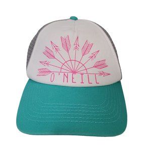 O’Neill trucker hat snapback gray aqua pink arrow design